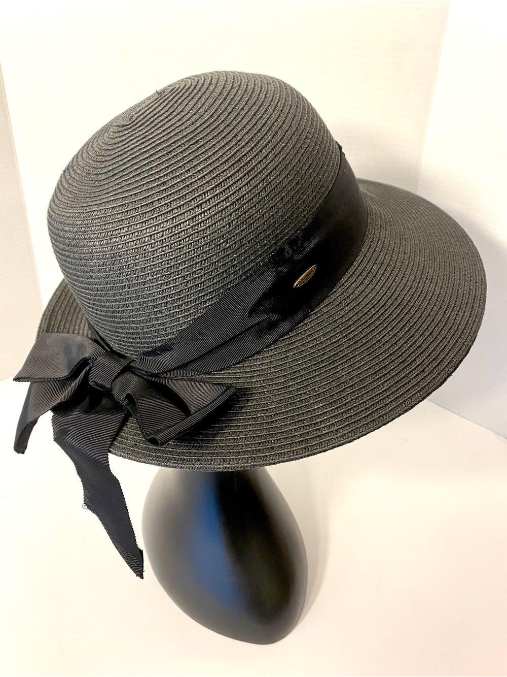SCALA Collezione Black Straw Dimensional Big Brim Sun Hat